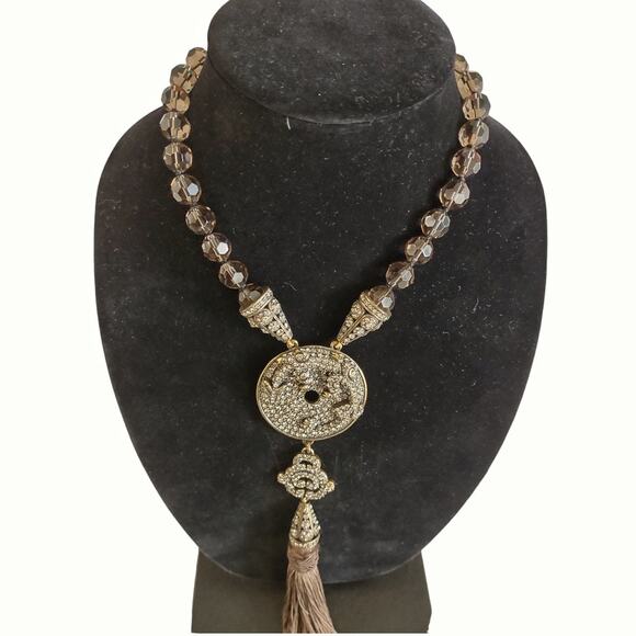 HEIDI DAUS Necklace Smokey Quartz Dragon Pendant Swarovski Crystals Statement Pc - Picture 3 of 13